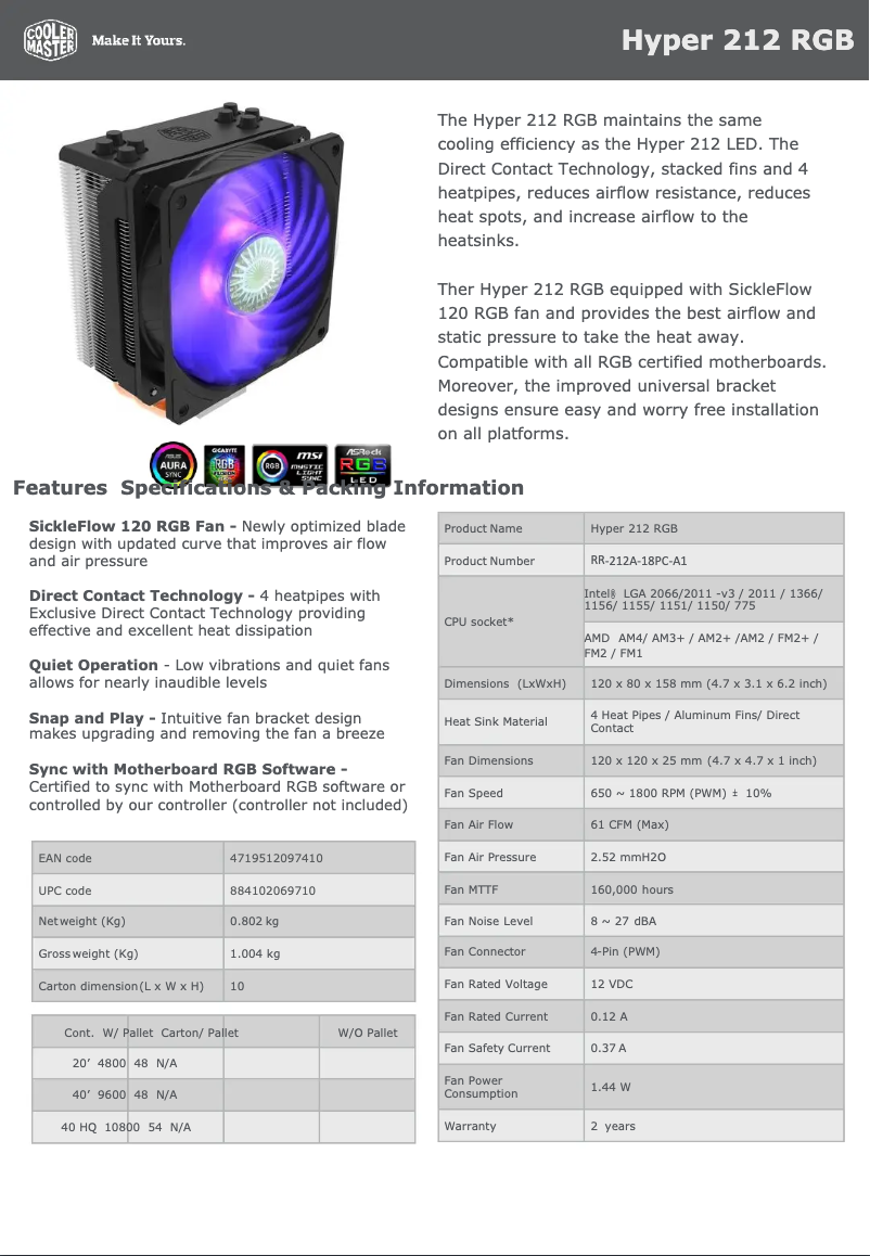 Imagen de la primera página del manual del dispositivo Hyper 212 RGB