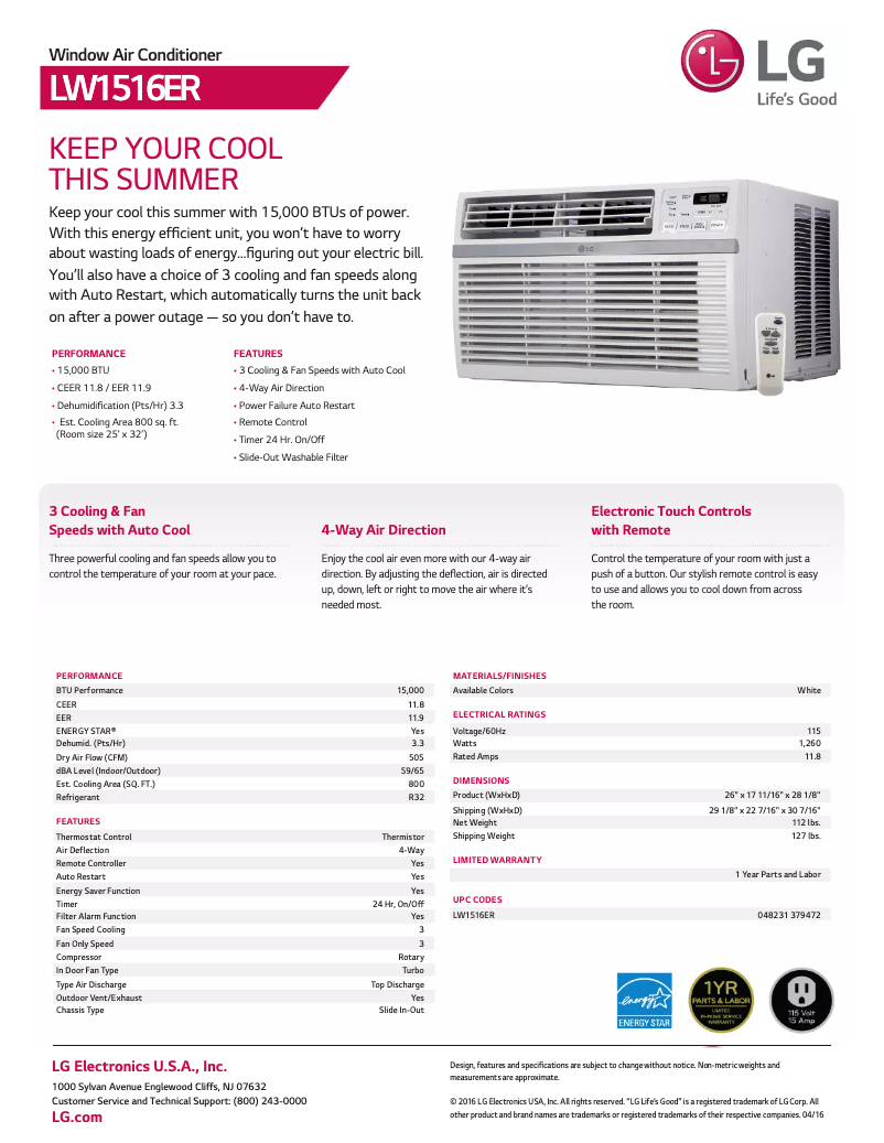 Imagen de la primera página del manual del dispositivo LW1516ER