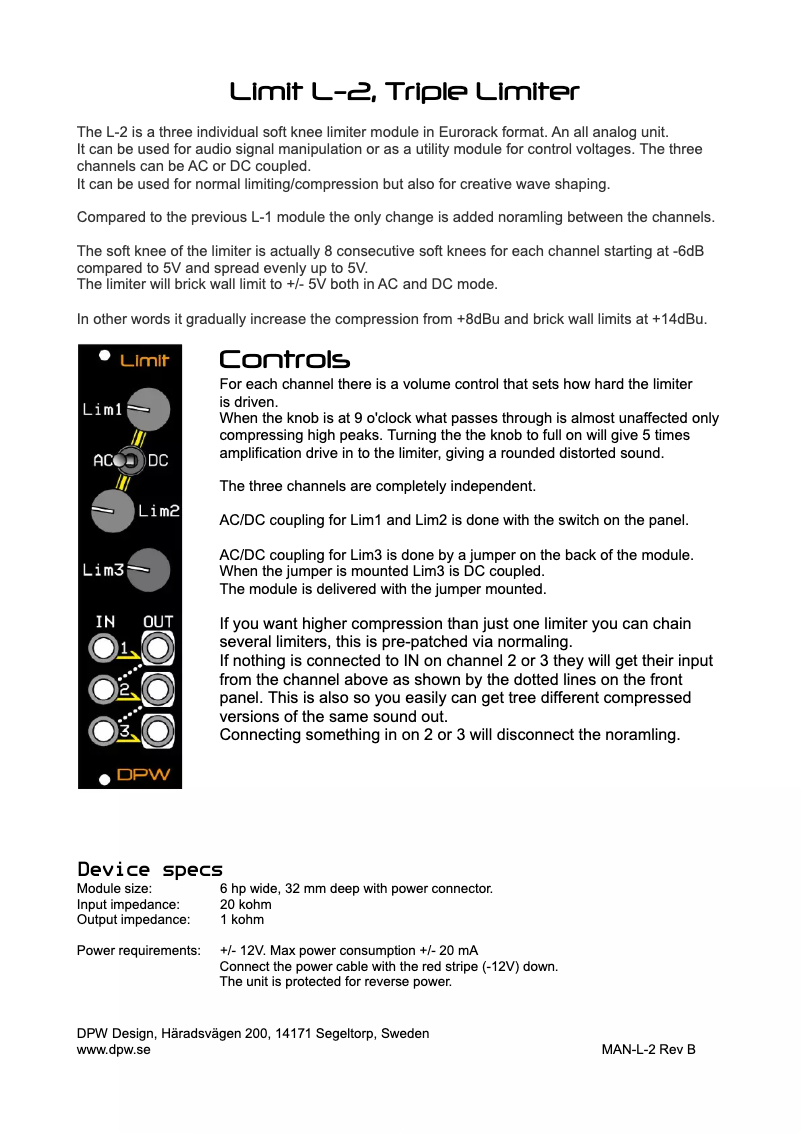 Imagen de la primera página del manual del dispositivo Limit