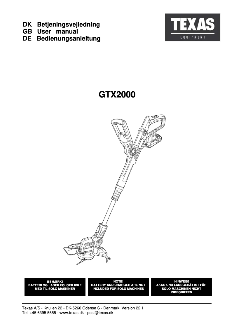 Imagen de la primera página del manual del dispositivo GTX2000