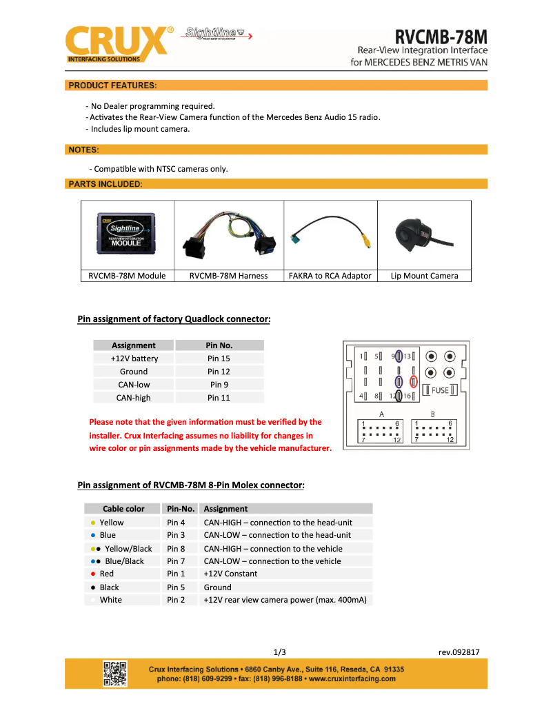 Página 1 del manual Manual de usuario CRUX RVCMB-78M