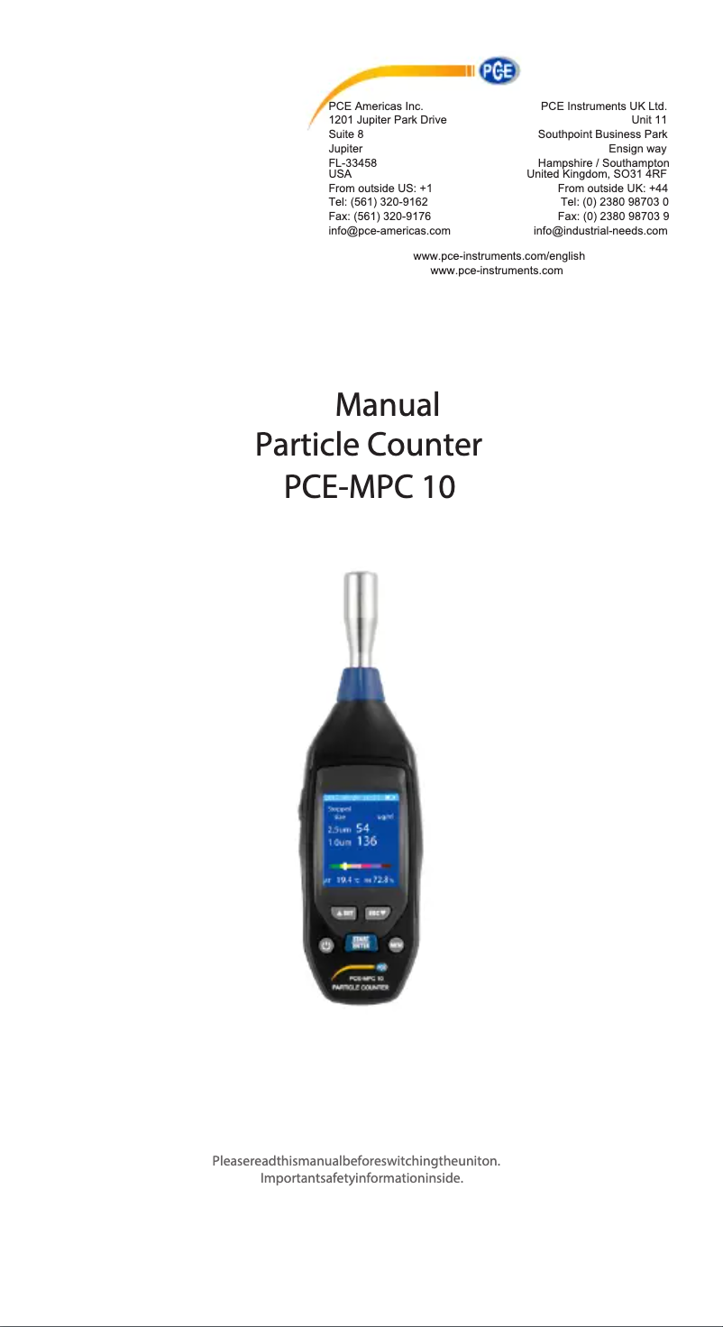 Página 1 del manual Manual de usuario PCE Instruments PCE-MPC 10