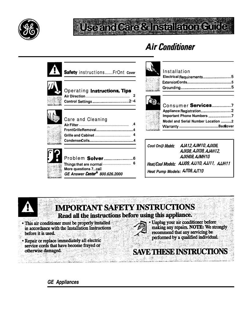 Página 1 del manual Manual de uso y mantenimiento GE AJMH10DF