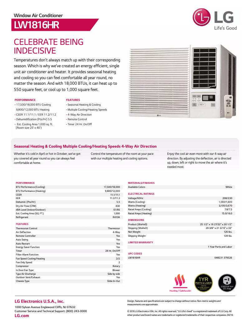 Imagen de la primera página del manual del dispositivo LW1816HR