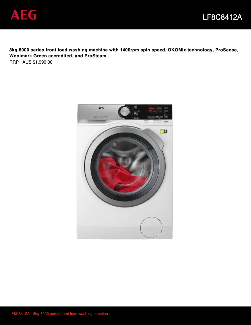 Página 1 del manual Ficha técnica AEG LF8C8412A
