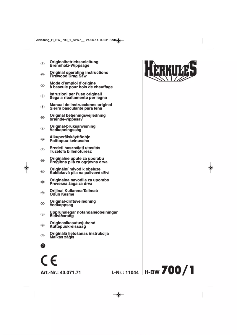 Imagen de la primera página del manual del dispositivo H-BW 700/1