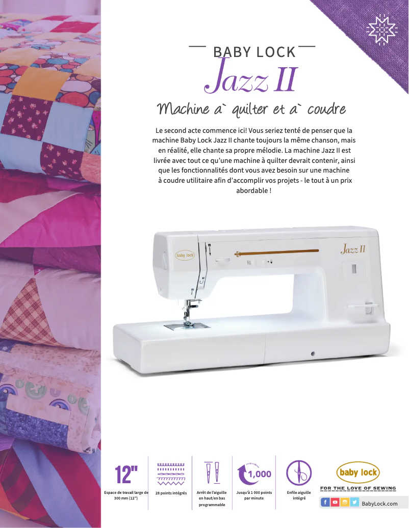 Página 1 del manual Ficha técnica Baby Lock Jazz II