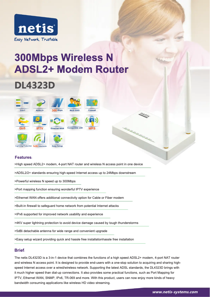 Página 1 del manual Ficha técnica Netis DL4323D