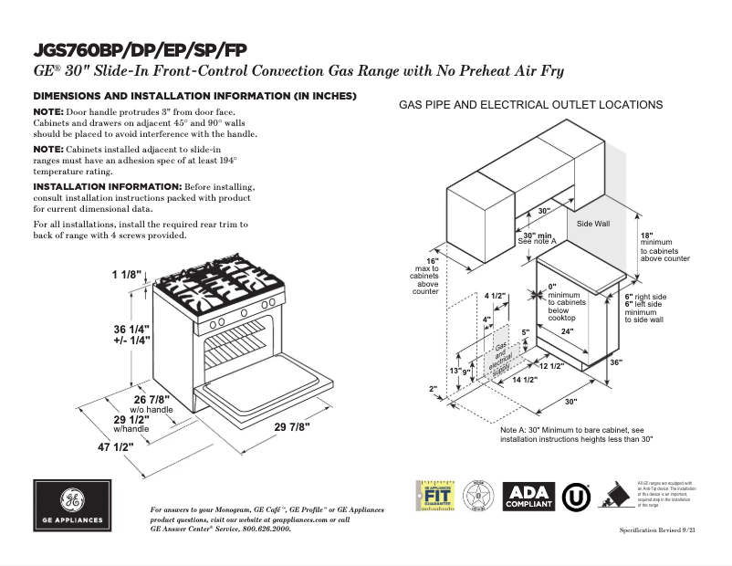 Página 1 del manual Ficha técnica GE JGS760DPWW