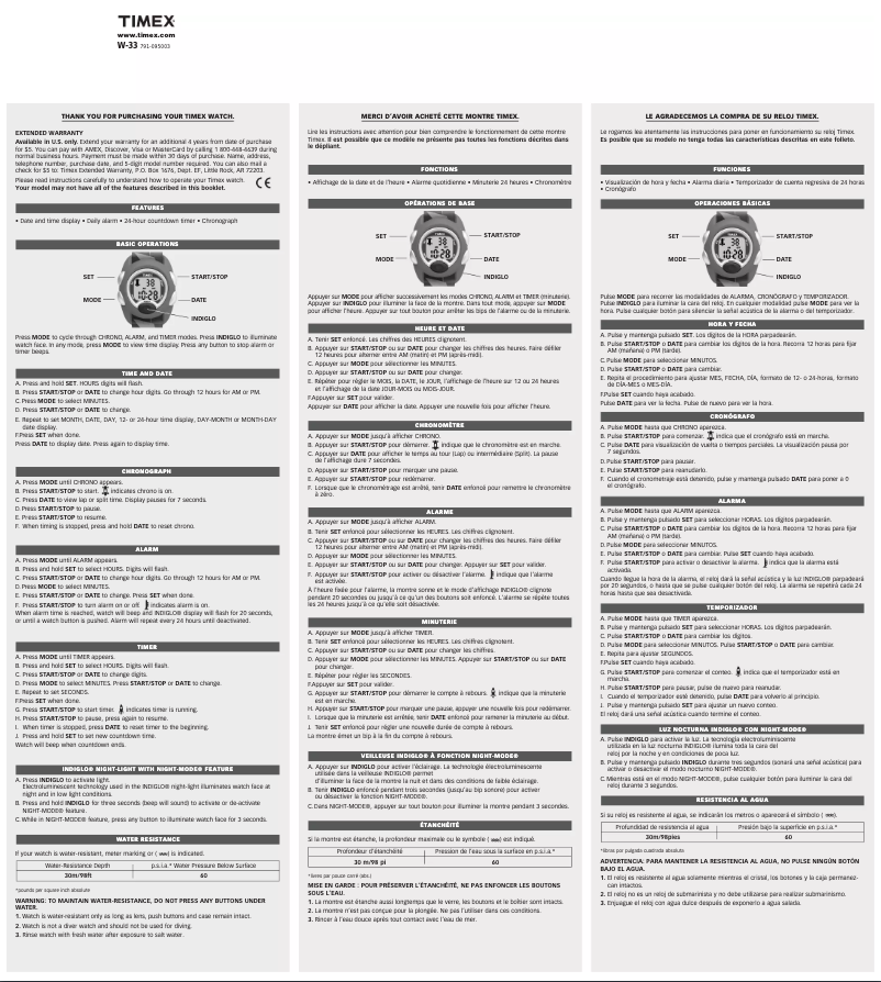 Página 1 del manual Manual de usuario Timex W-33