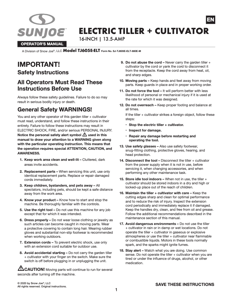 Imagen de la primera página del manual del dispositivo TJ605E-ELT