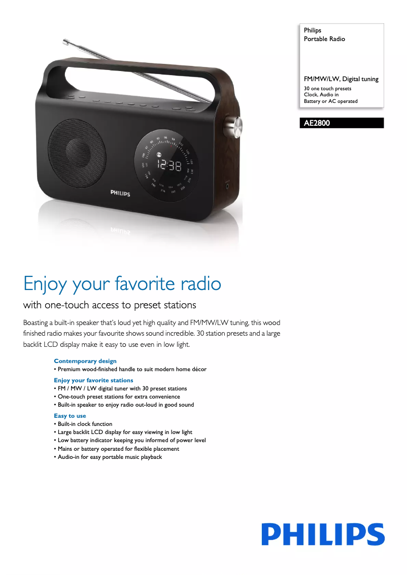 Página 1 del manual Folleto Philips AE2800