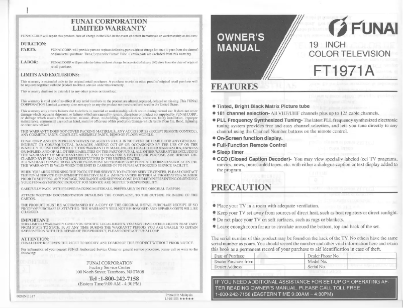 Imagen de la primera página del manual del dispositivo FT1971A