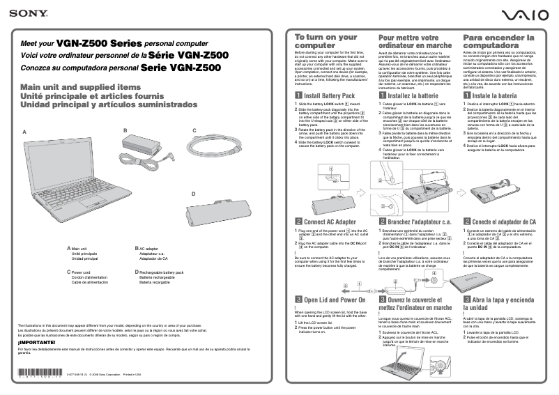 Imagen de la primera página del manual del dispositivo Vaio VGN-Z555DN
