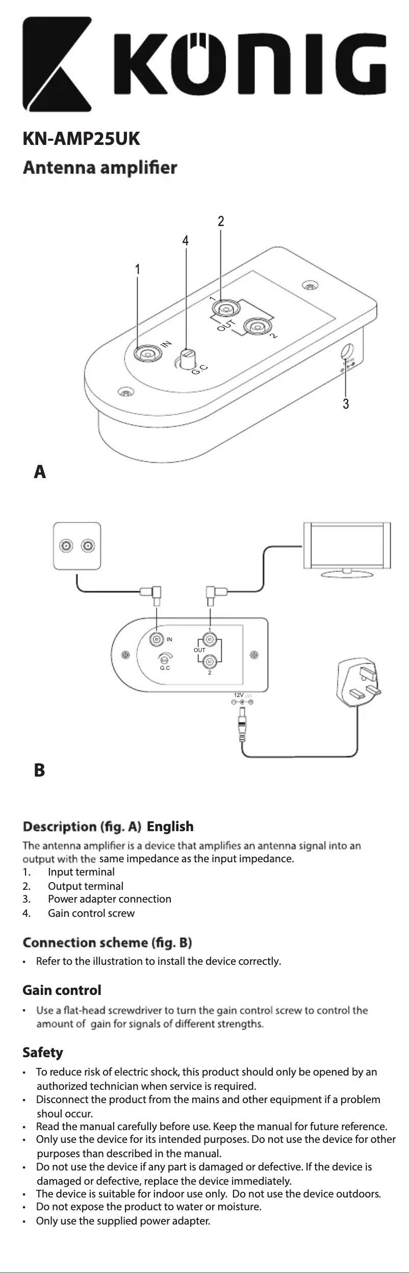 Página 1 del manual Manual de usuario Konig KN-AMP25UK