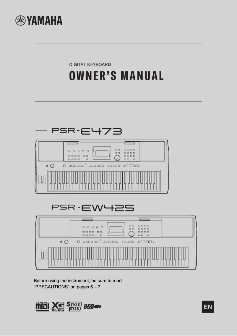 Imagen de la primera página del manual del dispositivo PSR-E473