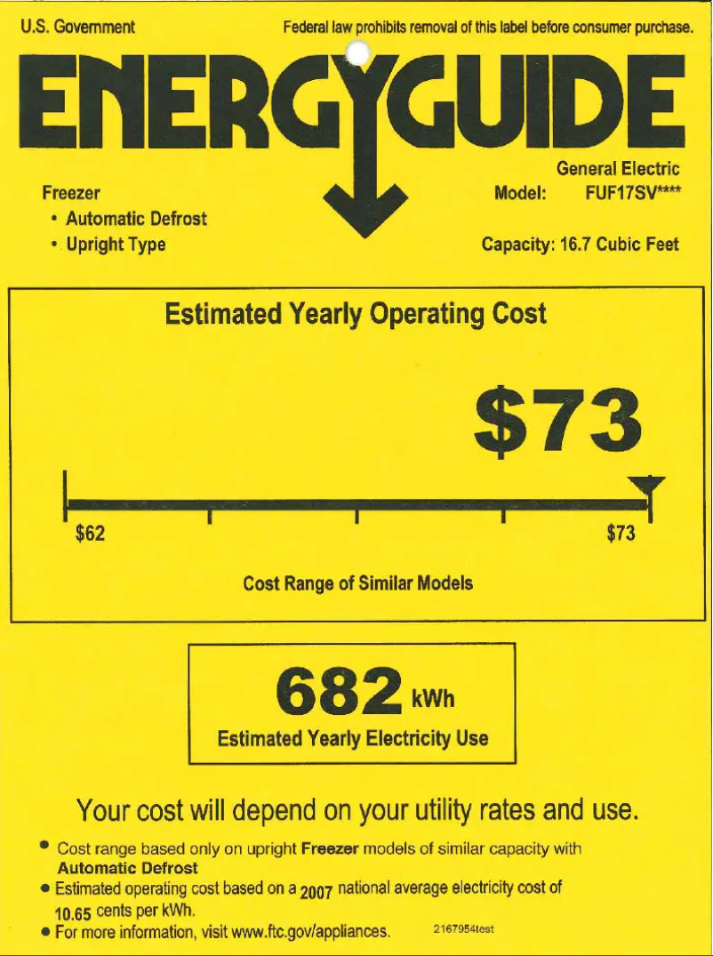 Página 1 del manual Etiqueta energética GE FUF17SVRWW