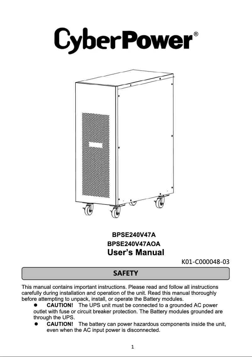 Imagen de la primera página del manual del dispositivo BPSE240V47AOA