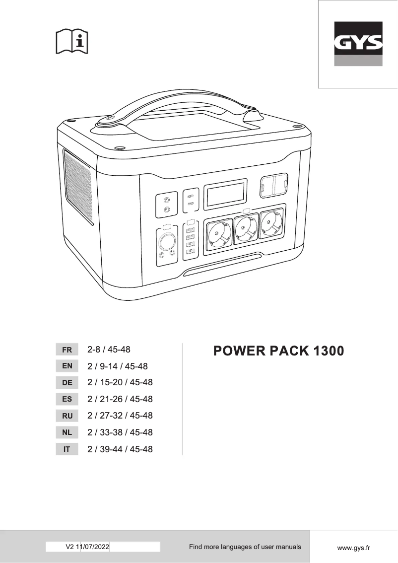Página 1 del manual Manual de usuario GYS Power Pack 1300