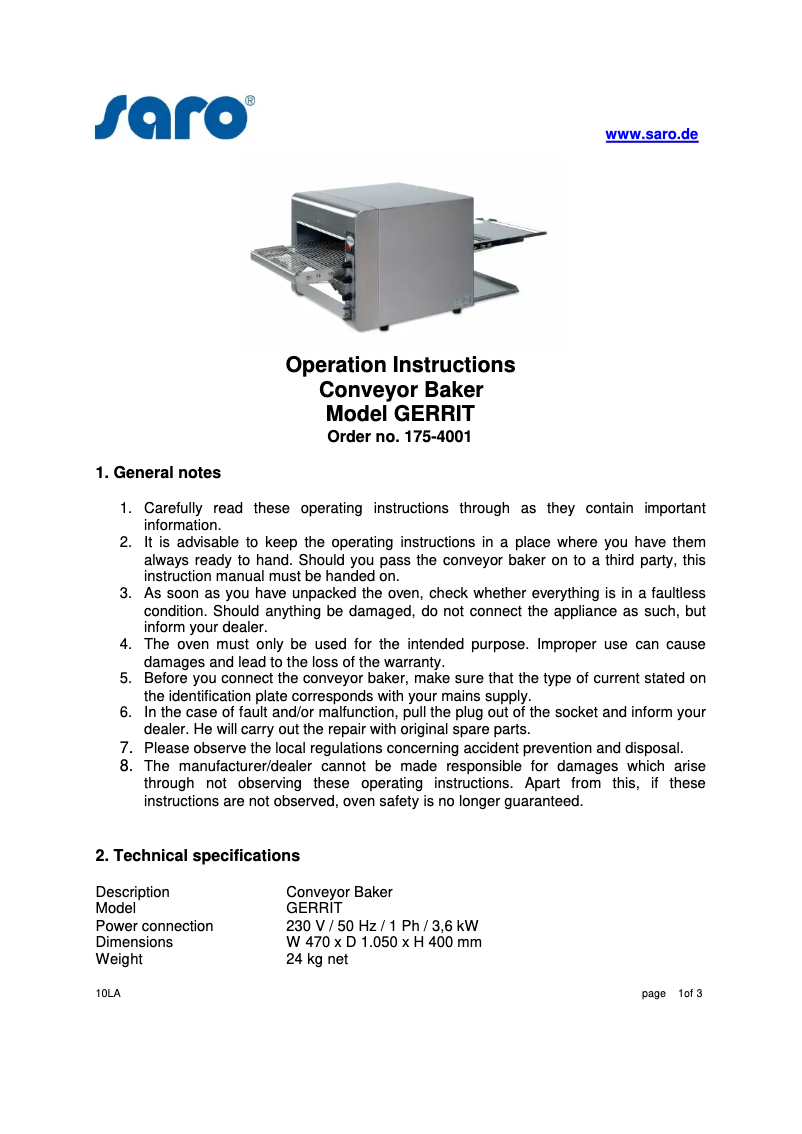 Página 1 del manual Manual de usuario Saro GERRIT