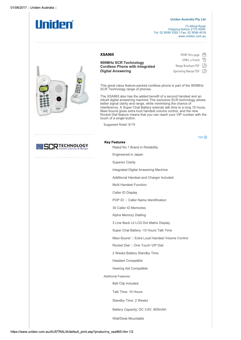 Página 1 del manual Manual de usuario Uniden XSA 965