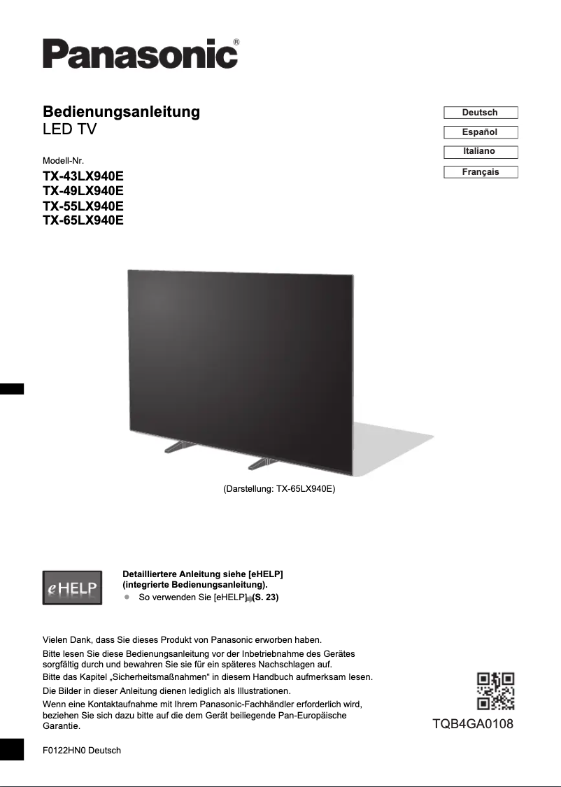 Imagen de la primera página del manual del dispositivo TX-43LX940E