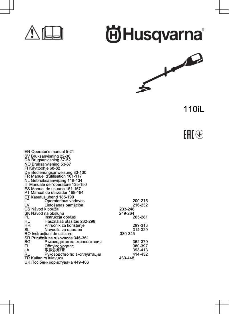 Página 1 del manual Manual de usuario Husqvarna 110iL