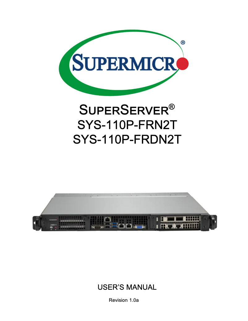Imagen de la primera página del manual del dispositivo SuperServer SYS-110P-FRN2T