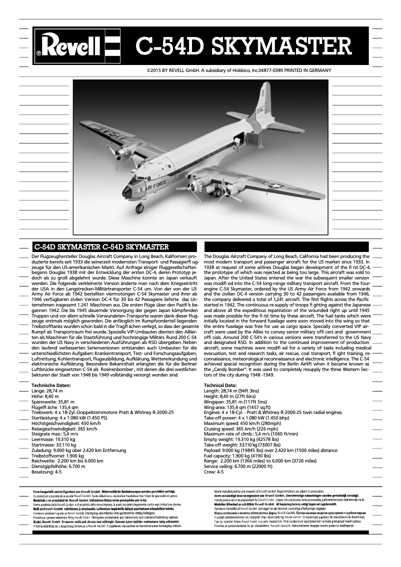 Imagen de la primera página del manual del dispositivo C-54D SKYMASTER