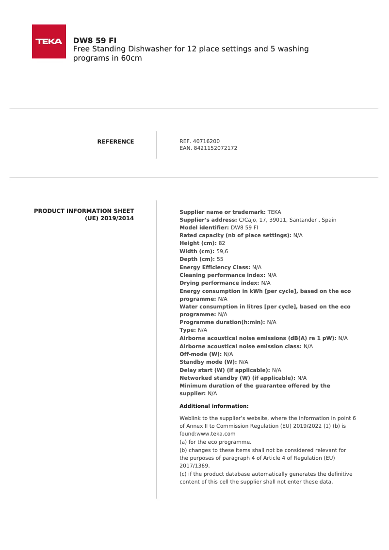 Imagen de la primera página del manual del dispositivo DW8 80 FI