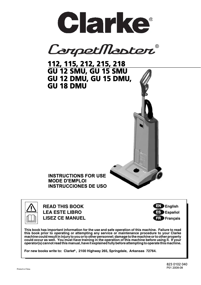 Imagen de la primera página del manual del dispositivo CarpetMaster 115