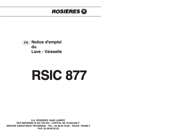 Página nº 1 - Manual de usuario Rosieres RSIC 877