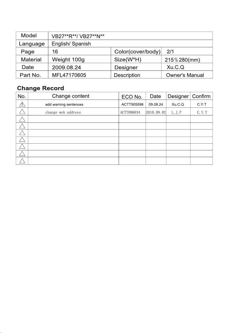 Página 1 del manual Manual de usuario LG VB2718RT