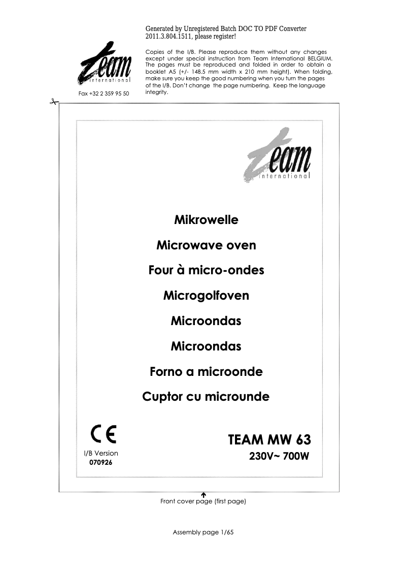 Imagen de la primera página del manual del dispositivo MW 63