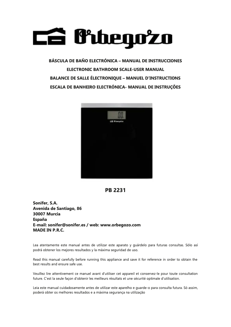 Imagen de la primera página del manual del dispositivo PB 2231