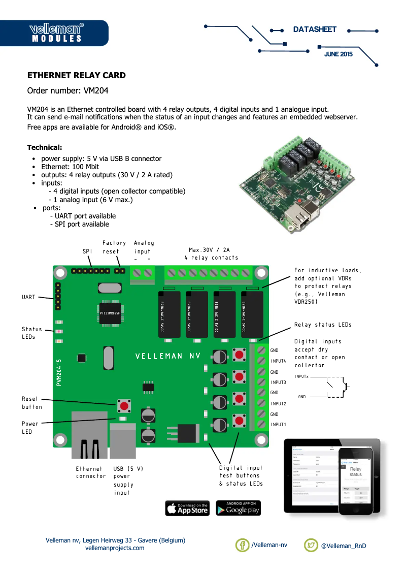 Página 1 del manual Ficha técnica Velleman VM204