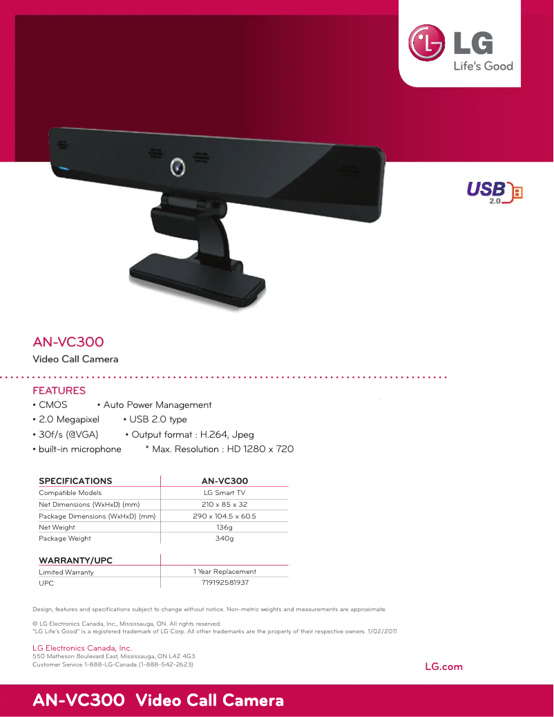 Página 1 del manual Ficha técnica LG AN-VC300