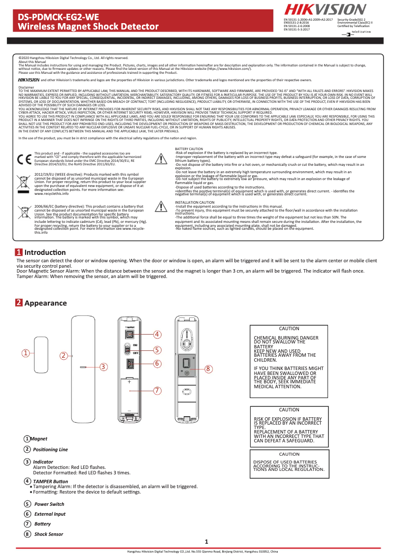 Página 1 del manual Manual de usuario Hikvision DS-PDMCK-EG2-WE