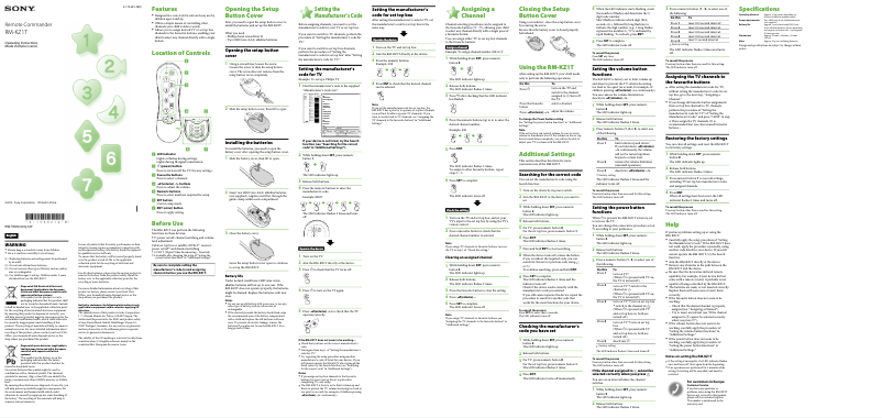 Imagen de la primera página del manual del dispositivo RM-KZ1T