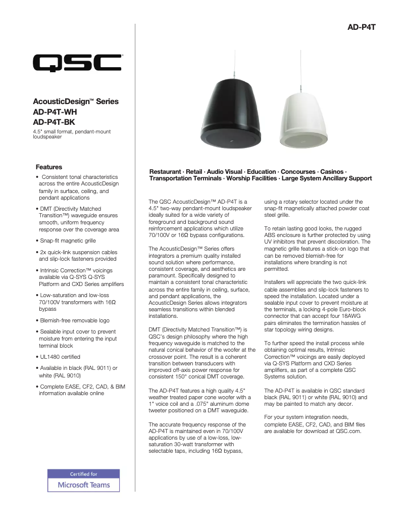 Imagen de la primera página del manual del dispositivo AcousticDesign AD-P4T