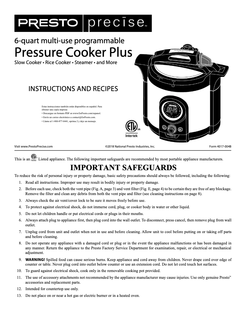 Imagen de la primera página del manual del dispositivo Precise 02142