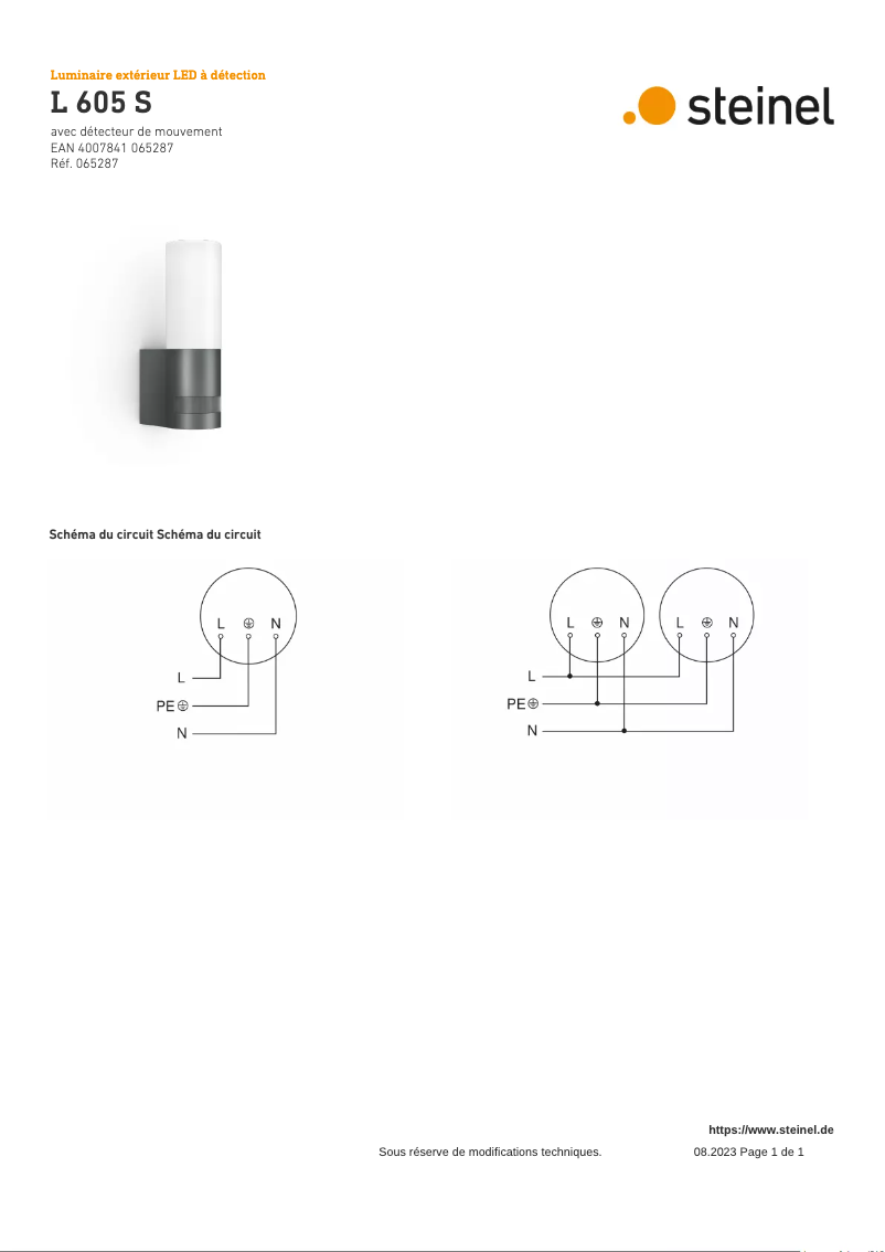 Página 1 del manual Diagrama de cableado Steinel L 605 S