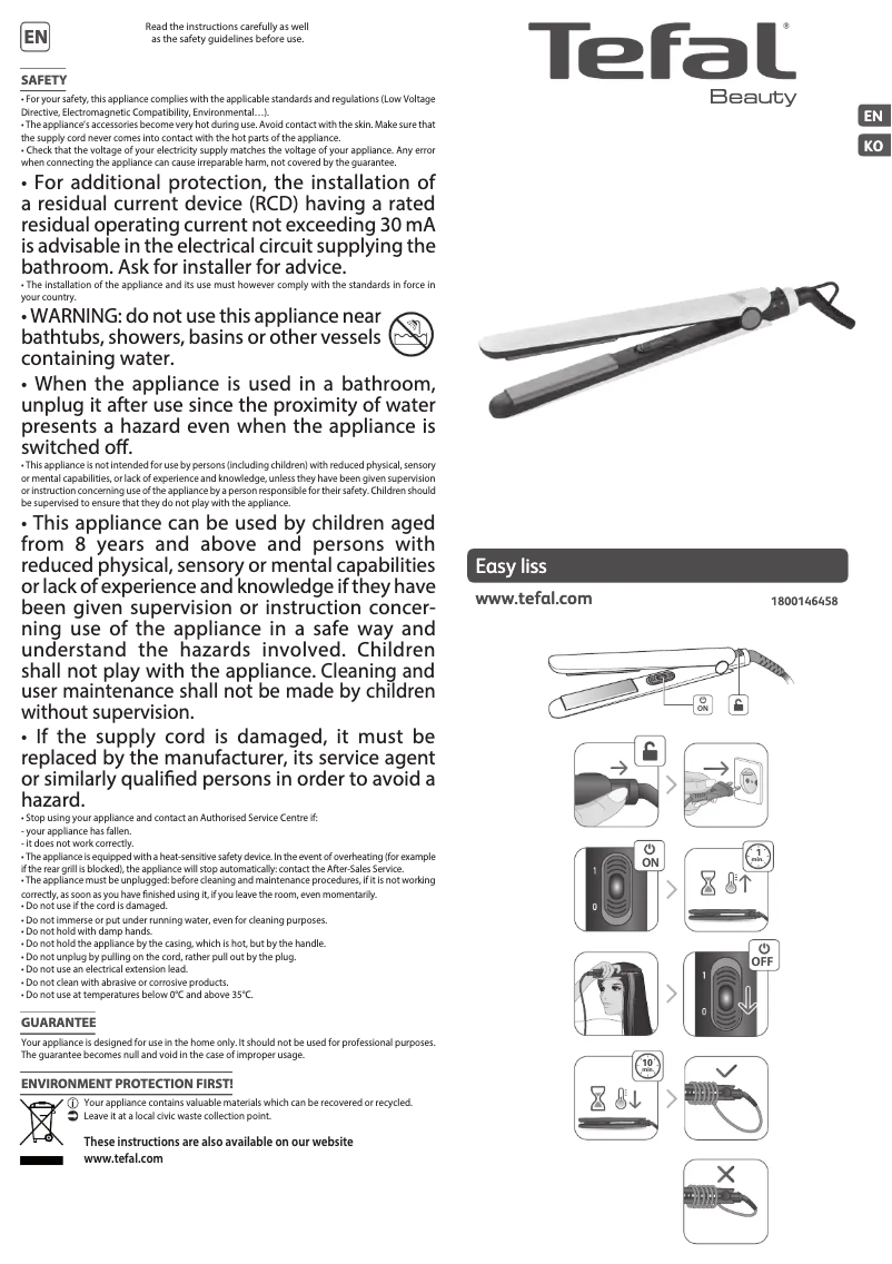 Imagen de la primera página del manual del dispositivo Easy liss HS1510