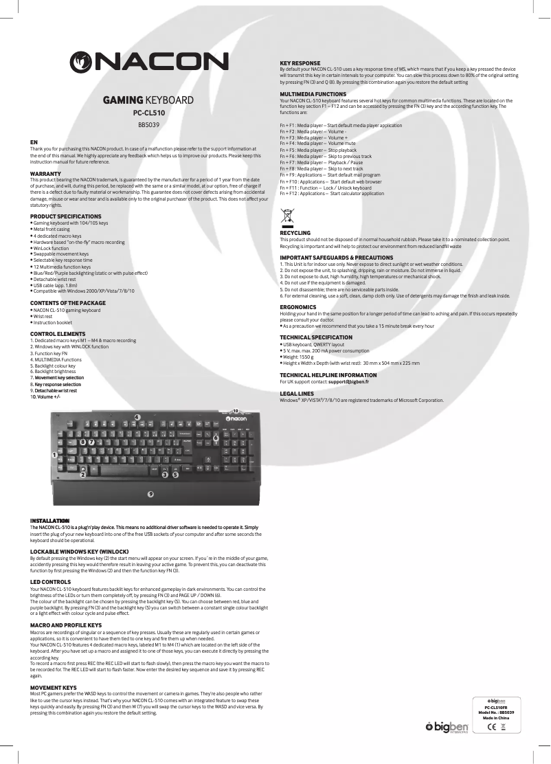 Imagen de la primera página del manual del dispositivo CL-510