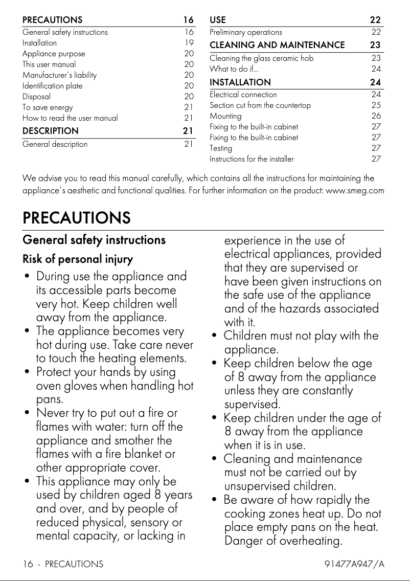 Página 1 del manual Manual de usuario Smeg P864AO