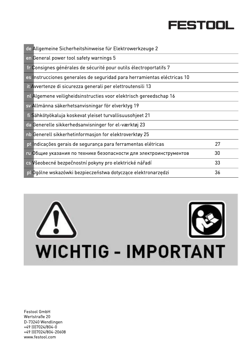 Página 1 del manual Instrucciones de seguridad Festool TDC 18/4 5,0/4,0 I-Set
