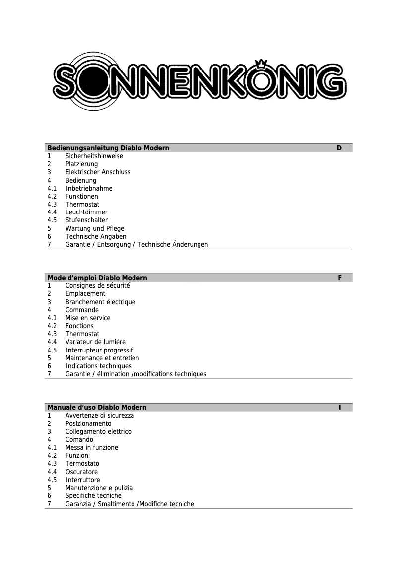Imagen de la primera página del manual del dispositivo Diablo Modern