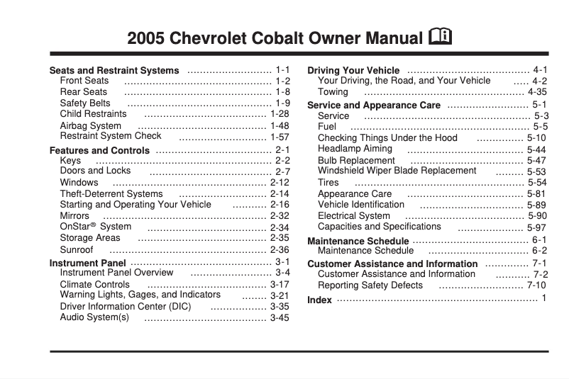Imagen de la primera página del manual del dispositivo Cobalt (2005)