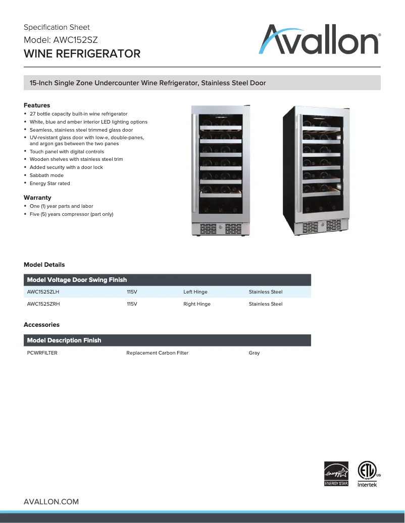 Imagen de la primera página del manual del dispositivo AWC152SZLH