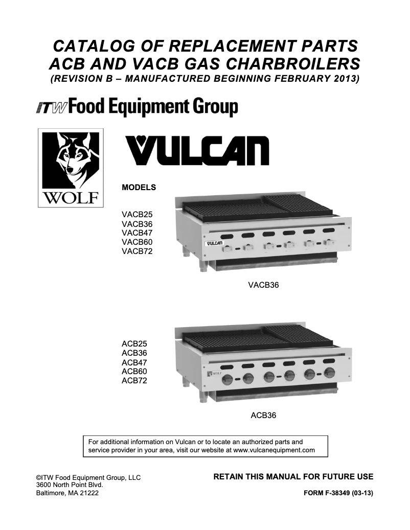 Página 1 del manual Catálogo Vulcan VACB36